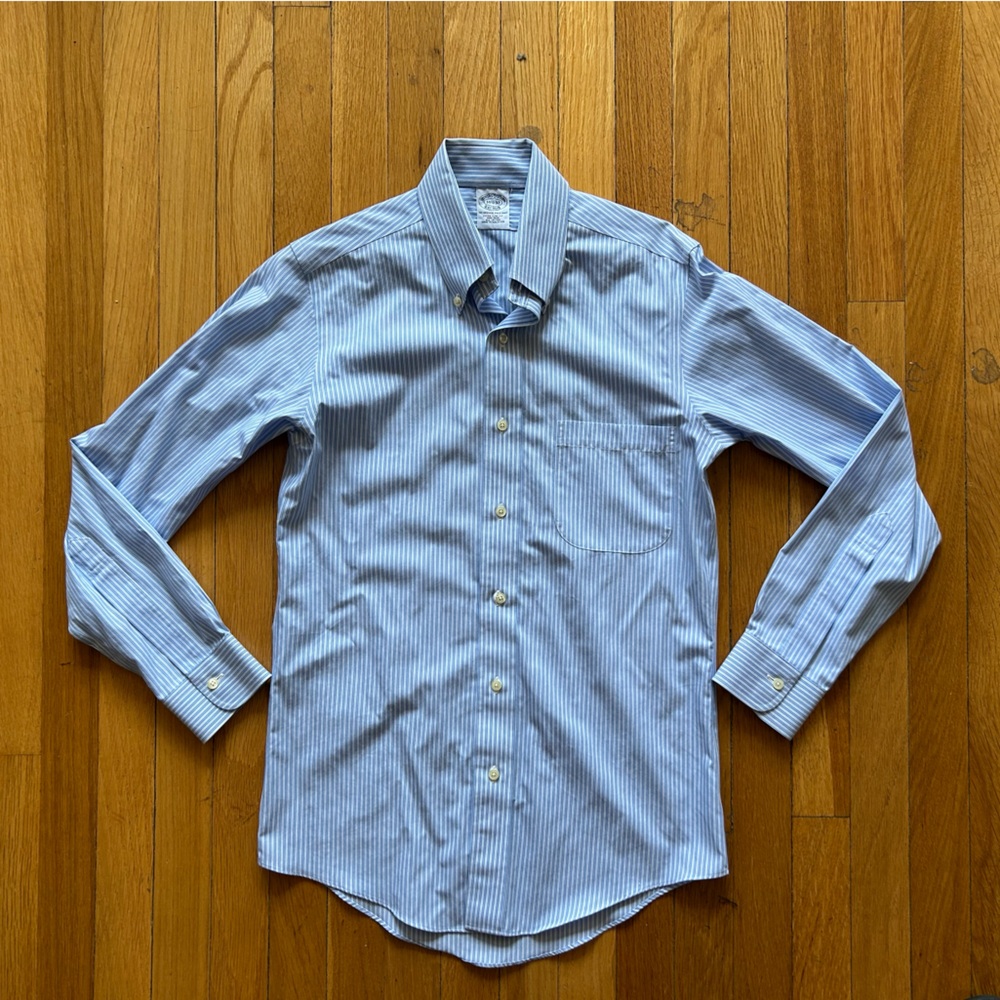 Brooks Brothers Extra Slim Fit Blue/White Striped Dress Shirt - Men's Small